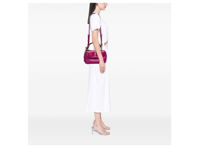 Bolsa Gucci Medium de couro de bezerro rosa com alça Bamboo - vista 5