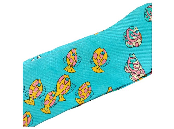 Sciarpa in seta blu Hermès Rencontre Oceane Twilly Scarves - vista 3