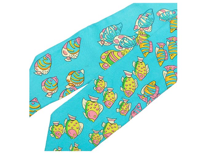 Sciarpa in seta blu Hermès Rencontre Oceane Twilly Scarves - vista 4