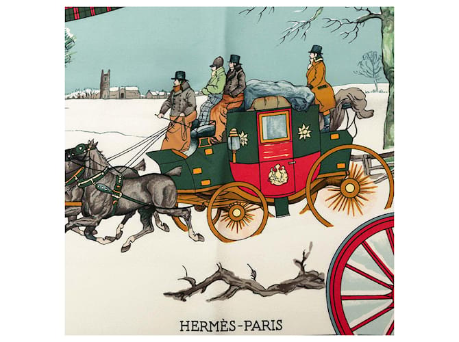 Sciarpa in seta Hermès L Hiver en Poste 90 bianca Bianco - vista 6