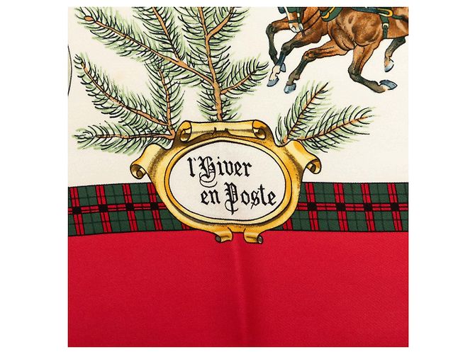 Sciarpa in seta Hermès L Hiver En Poste 90 rossa Rosso - vista 7