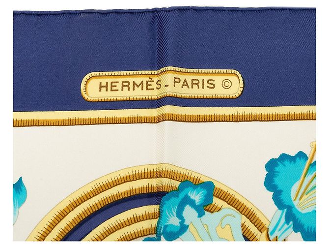 Hermès Caraibes Seidentuch 90 weiß - Ansicht 4