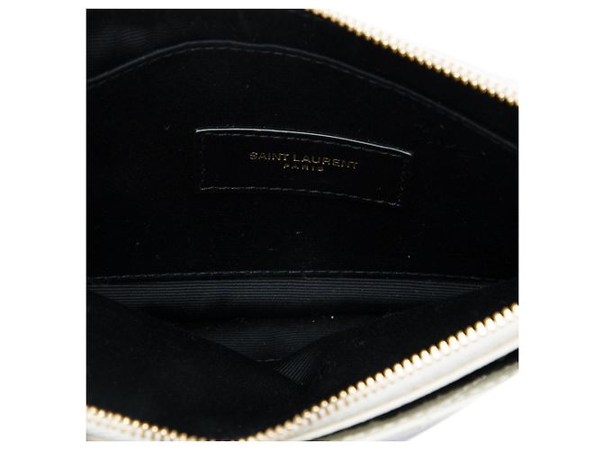 Pochette e clutch Saint Laurent Grain De Poudre Chevron Monogram Bill White Bianco - vista 4