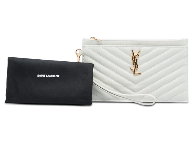 Pochette e clutch Saint Laurent Grain De Poudre Chevron Monogram Bill White Bianco - vista 6