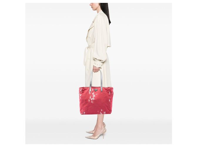 Rosa Prada Floral Print Canvas Tote Pink - Ansicht 6