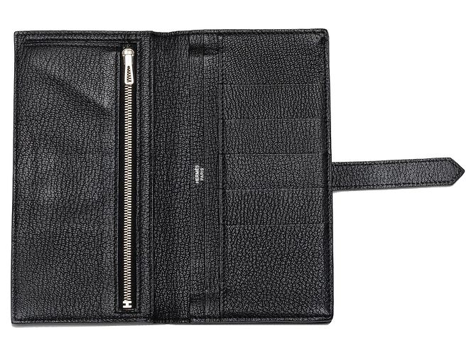 Cartera larga Hermès Bearn Soufflet en chevre Mysore negro - vista 4