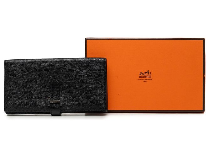 Cartera larga Hermès Bearn Soufflet en chevre Mysore negro - vista 9