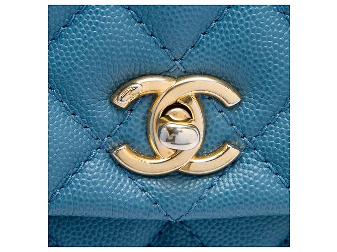 Borsa Chanel Mini Caviar Coco Top Handle Satchel Blu - vista 5