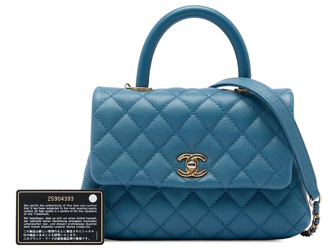 Borsa Chanel Mini Caviar Coco Top Handle Satchel Blu - vista 7