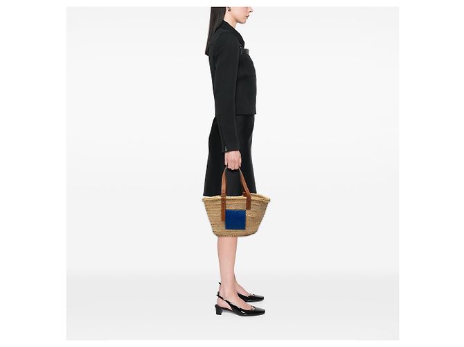 Borsa Tote LOEWE Medium Raffia Anagram beige - vista 6