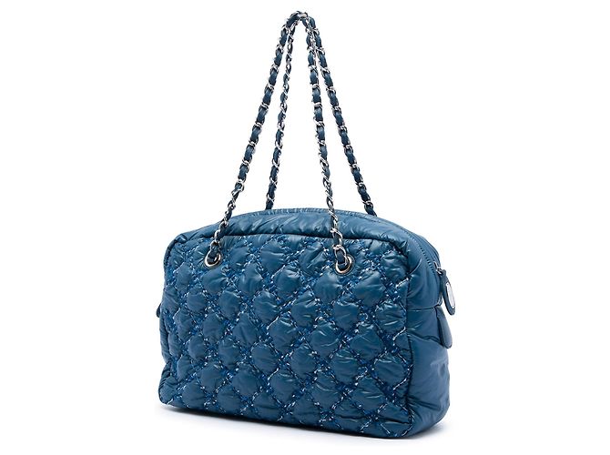 Borsa Bowler Blue Chanel Paris Byzance Nylon Tweed On Stitch - vista 2