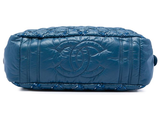 Borsa Bowler Blue Chanel Paris Byzance Nylon Tweed On Stitch - vista 3