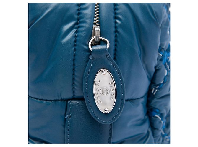 Borsa Bowler Blue Chanel Paris Byzance Nylon Tweed On Stitch - vista 5