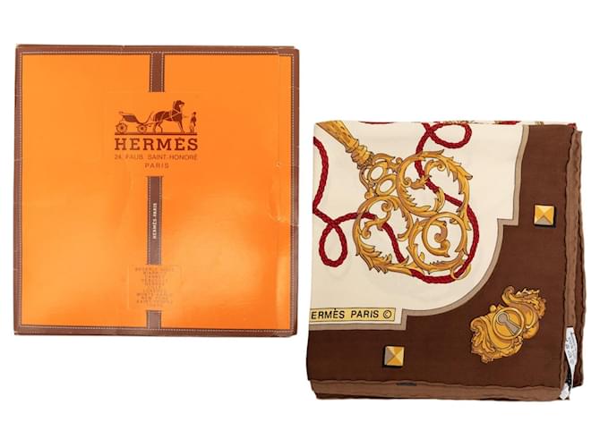 Hermès Les Cles Seidentuch 90 braun - Ansicht 7