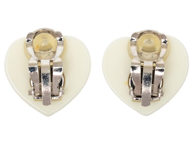 Orecchini a clip in resina con cuore CC bianco Chanel - vista 2