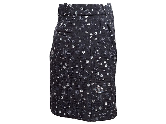 Mini saia de seda acolchoada e estampada Fendi Starry Sky Zucca azul e branco Tamanho US S - vista 2