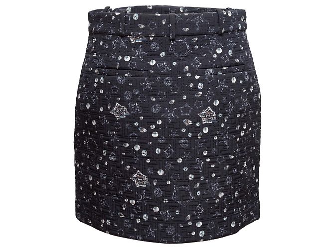 Mini saia de seda acolchoada e estampada Fendi Starry Sky Zucca azul e branco Tamanho US S - vista 3