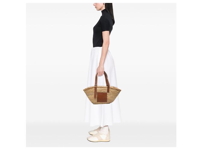 Borsa Tote LOEWE Medium Raffia Anagram Basket marrone - vista 6