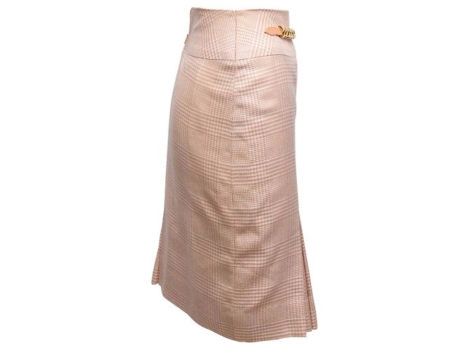 Céline Falda lápiz de cuadros Glen Plaid rosa y blanco con detalles de cadena Celine Talla FR 40 - vista 2