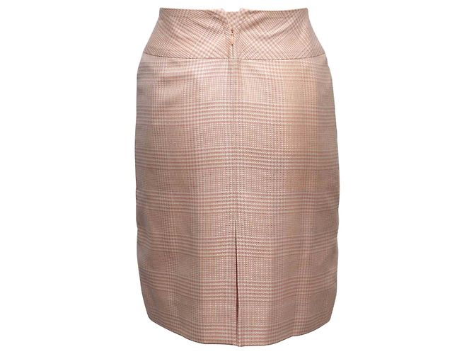 Céline Falda lápiz de cuadros Glen Plaid rosa y blanco con detalles de cadena Celine Talla FR 40 - vista 3