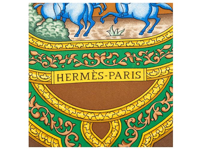 Foulard in seta Hermès Qalamdan Marrone - vista 3