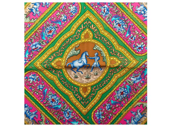 Foulard in seta Hermès Qalamdan Marrone - vista 6