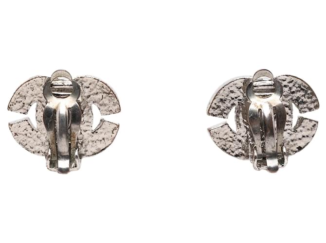 Orecchini a clip Chanel CC in ottone e strass argento - vista 2