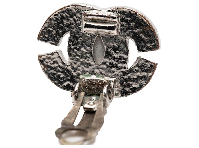 Orecchini a clip Chanel CC in ottone e strass argento - vista 3