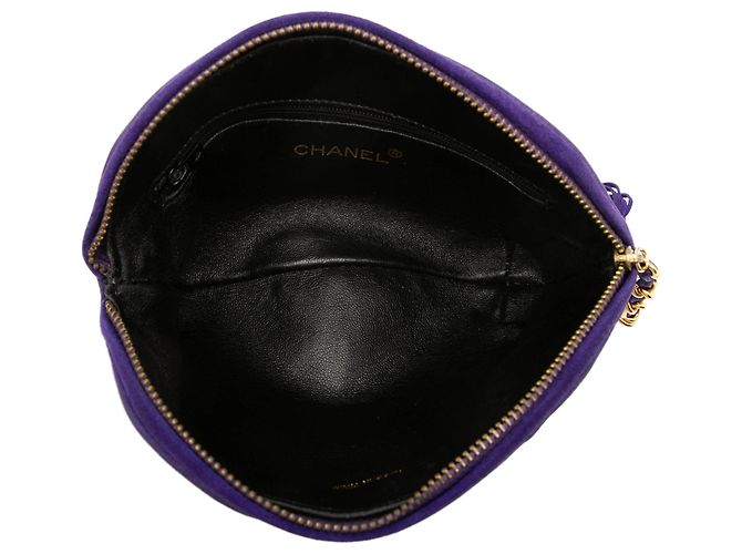 Clutch in scamosciato blu con nappa Chanel CC - vista 4