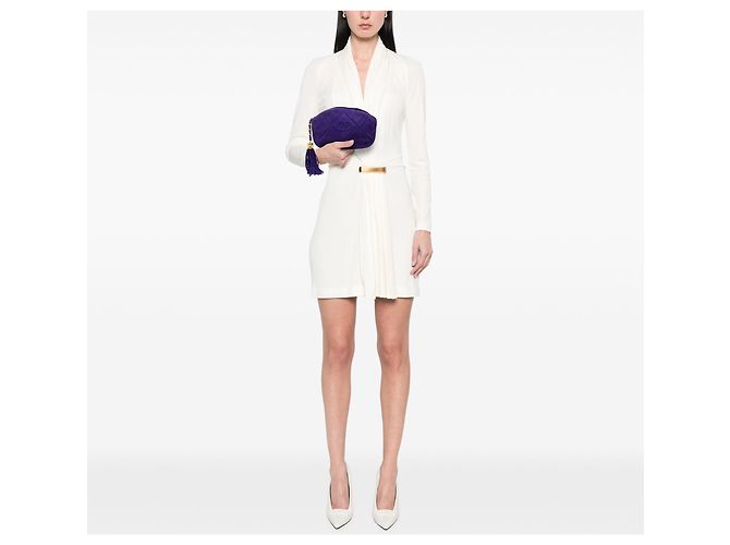Clutch in scamosciato blu con nappa Chanel CC - vista 7