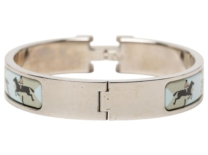 Bracciale Hermès Les Allures Clic H stretto in smalto blu PM - vista 3