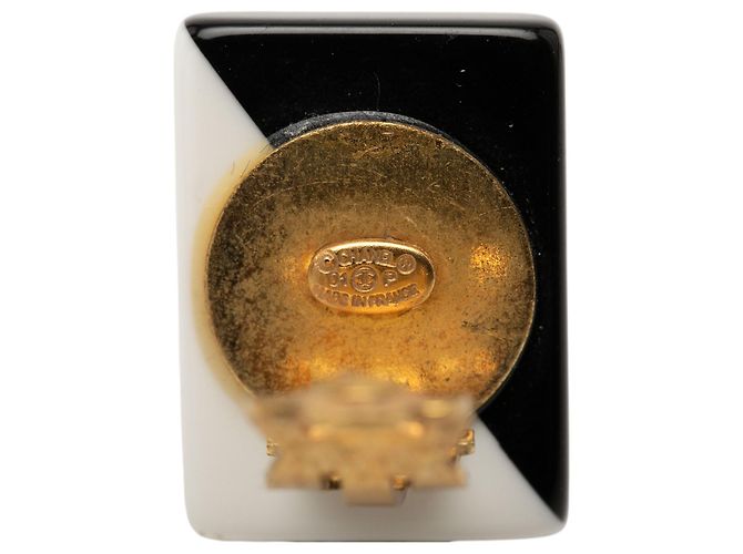 Black Chanel CC Bicolor Acrylic Rectangular Clip On Earrings - view 3