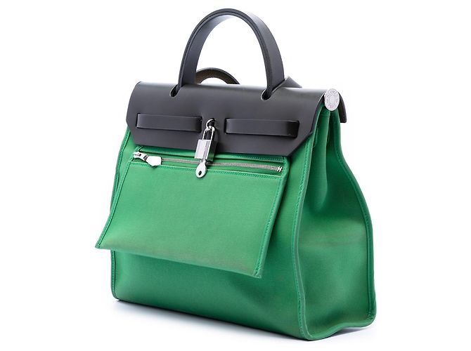 Borsa Hermès Herbag Zip 31 in Toile Militaire e Vache Hunter Verde - vista 2