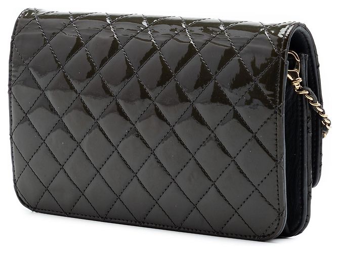 Wallet On Chain Borsa a tracolla Chanel Golden Class con catena in vernice trapuntata nera Nero - vista 2