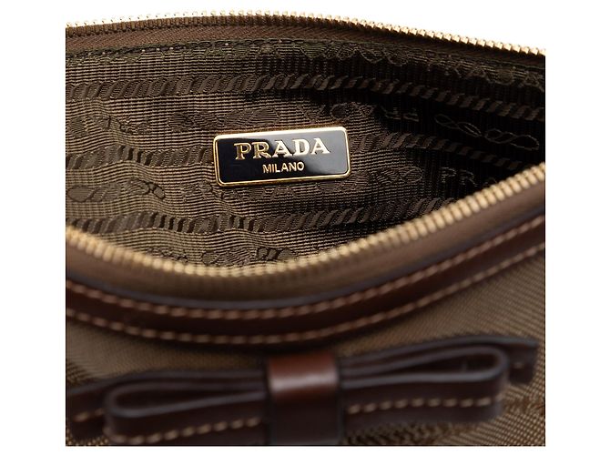 Bow Beige Prada Canvas Canapa Logo Schleifen Schultertasche - Ansicht 5