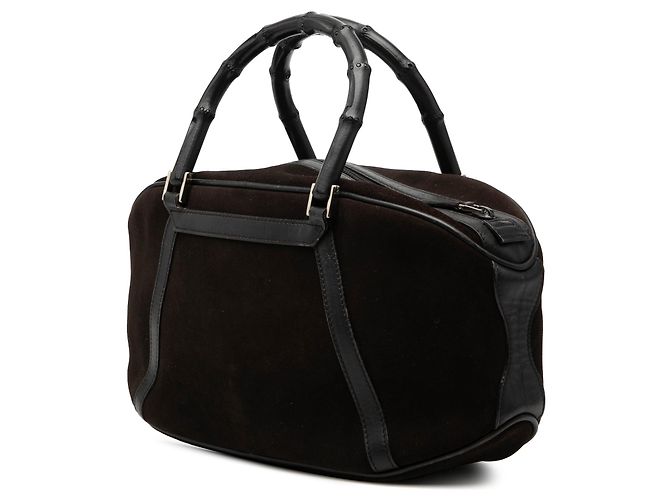 Bamboo Borsa Gucci in scamosciato marrone con manico in bambù - vista 2