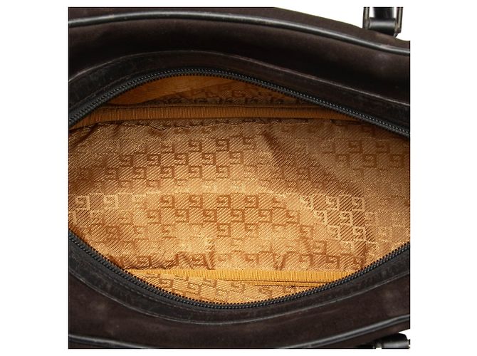 Bamboo Borsa Gucci in scamosciato marrone con manico in bambù - vista 4
