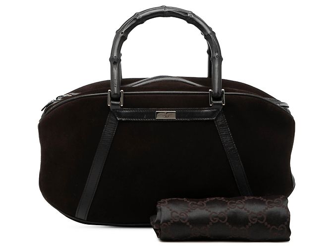 Bamboo Borsa Gucci in scamosciato marrone con manico in bambù - vista 8