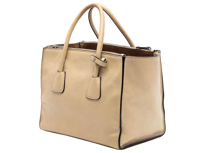 Double Bolsa satchel de couro de vitelo Glace bege com dois bolsos e alça dupla Prada - vista 2