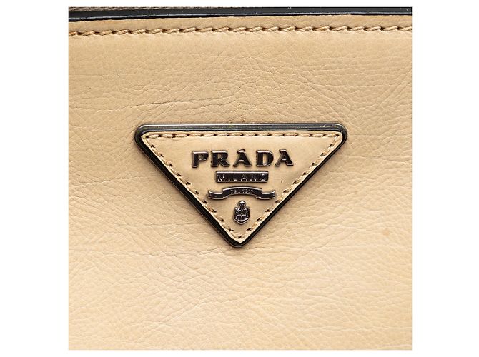 Double Bolsa satchel de couro de vitelo Glace bege com dois bolsos e alça dupla Prada - vista 5