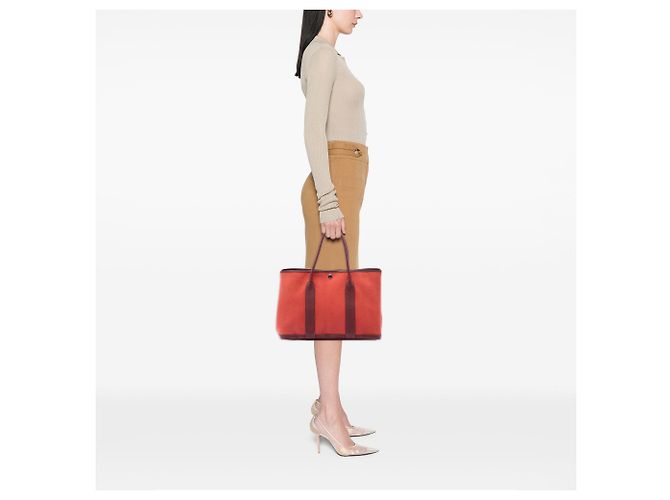 Borsa Garden Party 30 in Toile e Negonda Rosso Hermès - vista 6