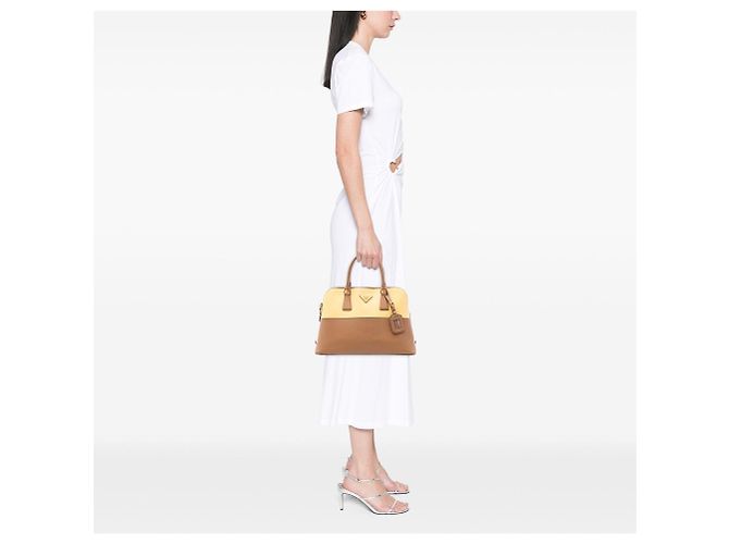 Borsa Prada Medium Bicolor Saffiano Lux Promenade marrone - vista 6