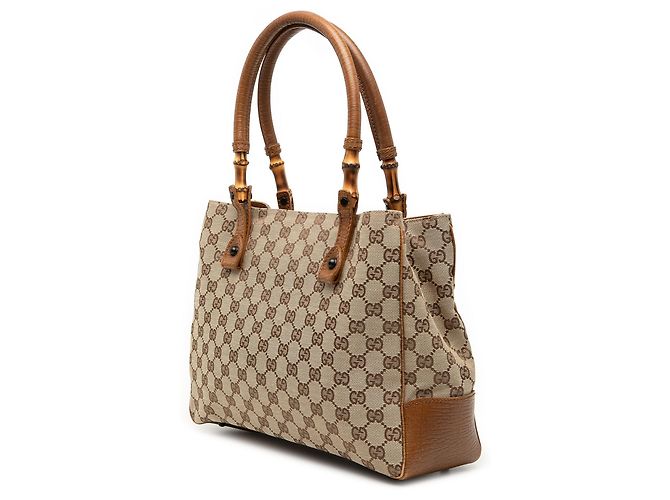 Borsa Tote Gucci GG Canvas Bamboo Beige - vista 2