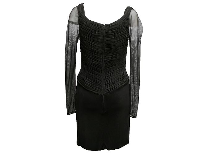 Autre Marque Langarmkleid mit Raffung Black Vicky Tiel Größe US S Schwarz - Ansicht 3