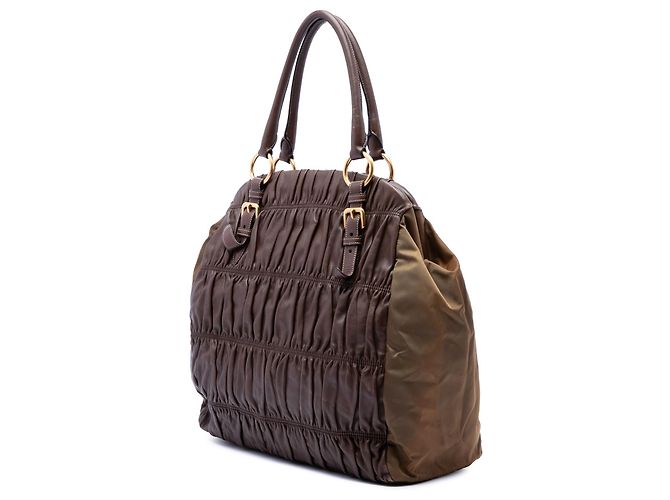 Tote in Nappa Gaufre e Tessuto marrone Prada - vista 2