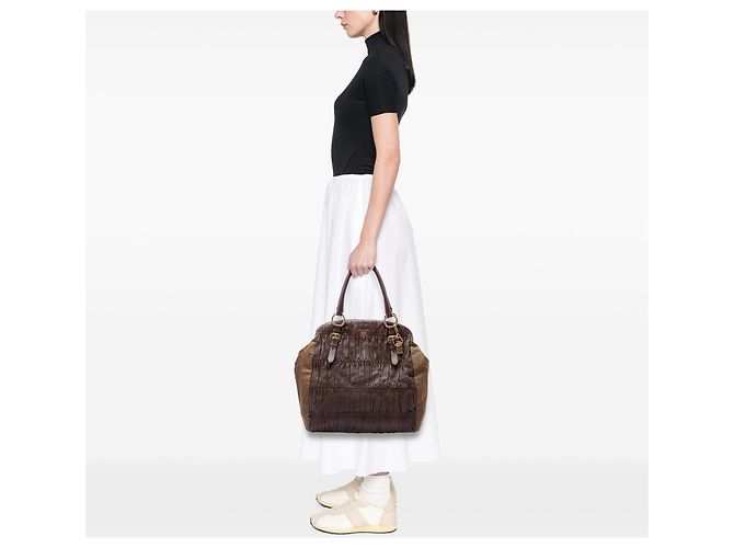 Tote in Nappa Gaufre e Tessuto marrone Prada - vista 6