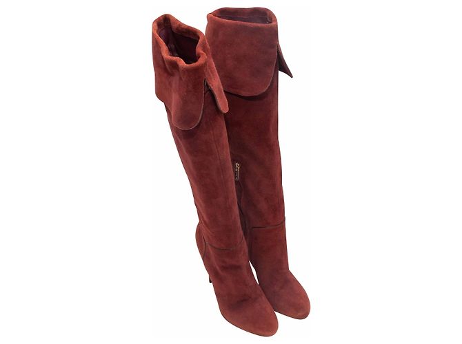 Botas de tacón de gamuza Sergio Rossi Chestnut Talla 37 Roja - vista 2