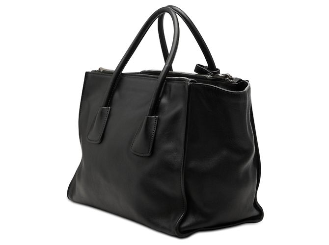 Double Borsa satchel in pelle di vitello lucida nera con doppia tasca e doppio manico Prada Nero - vista 2