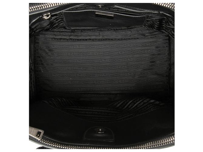 Double Borsa satchel in pelle di vitello lucida nera con doppia tasca e doppio manico Prada Nero - vista 4