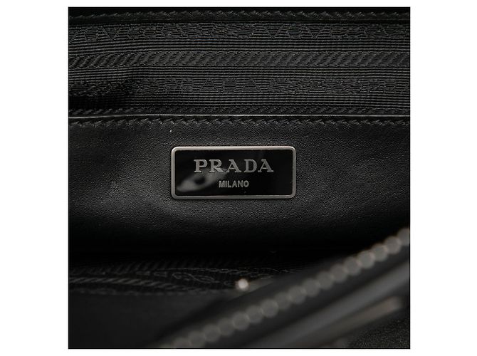Double Borsa satchel in pelle di vitello lucida nera con doppia tasca e doppio manico Prada Nero - vista 5